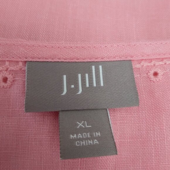 J Jill  | Women’s Linen Sleeveless Blouse Tank Pink Eyelet Embroidered | Size XL - Picture 6 of 6